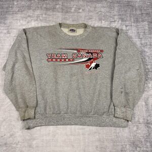 Team‎ Canada Sweatshirt Mens XL Grey Hockey Vintage 90s Crewneck Waves